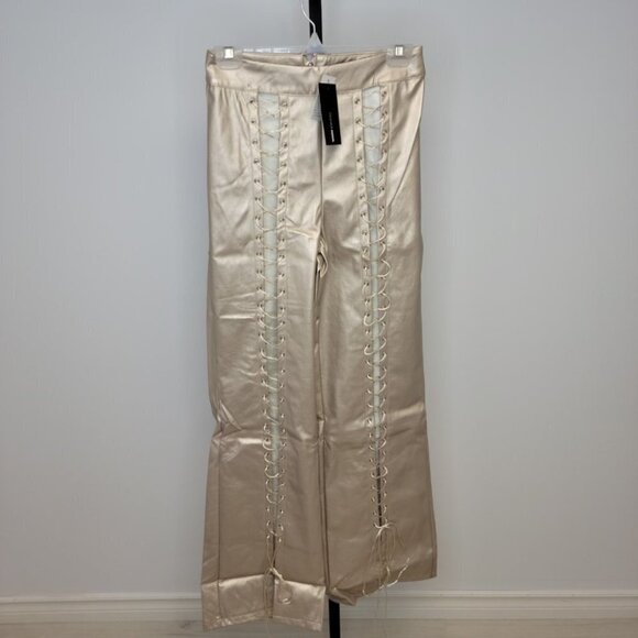Fashion Nova Gold High Waist Lace Up Pants Size Large - Picture 2 of 6